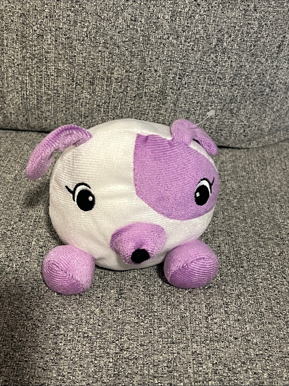 Plush Lilac & White Small Pet Toy - Soft Plush Squeaky Ball